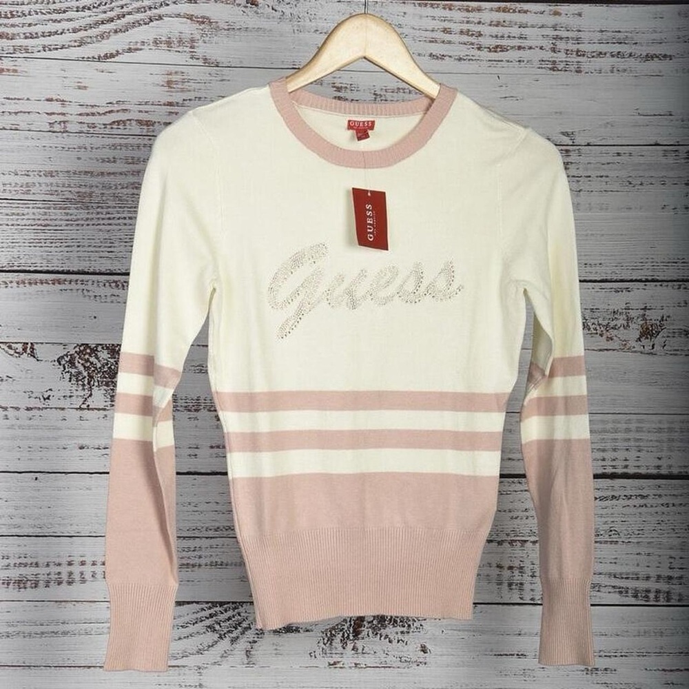 Guess Pink and White Knit Top